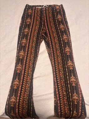 Bear Dance Black Pants with Rust & Gold Baroque Print